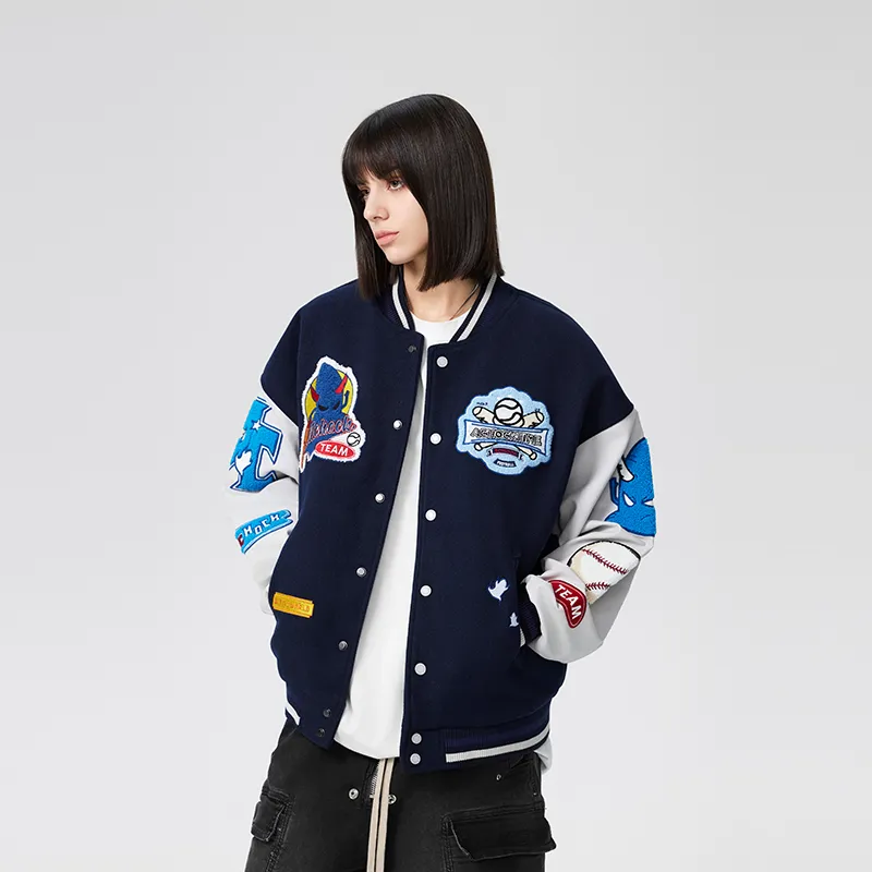 A Chock Baseball Jacket Unisex Navy Blue-4