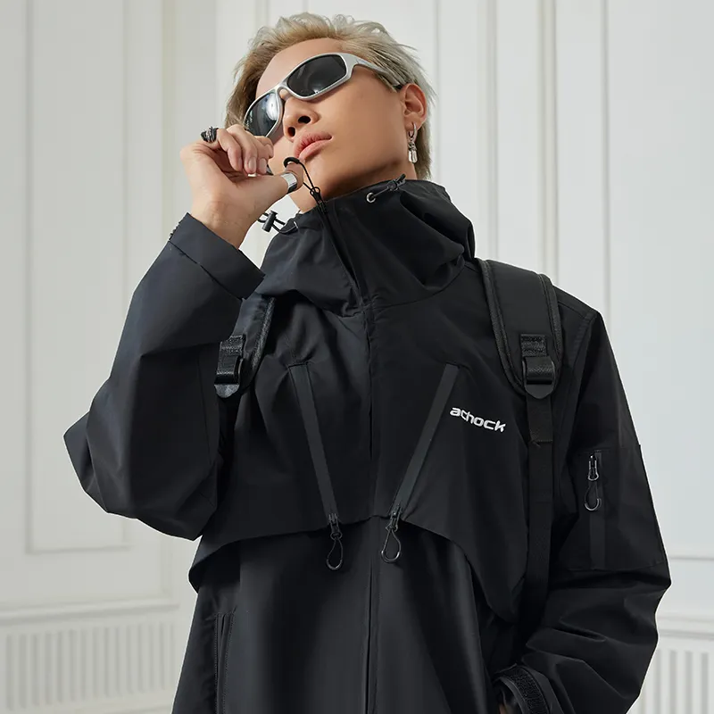 A Chock Waterproof And Windproof Windbreaker Jacket Unisex Black-7