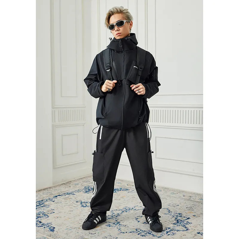 A Chock Waterproof And Windproof Windbreaker Jacket Unisex Black-6
