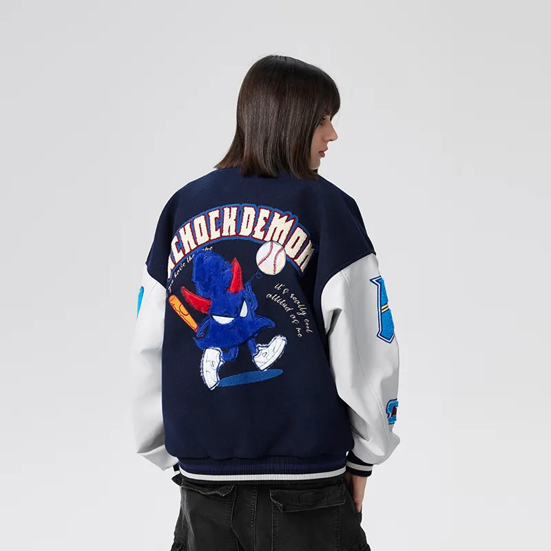 A Chock Baseball Jacket Unisex Navy Blue-5