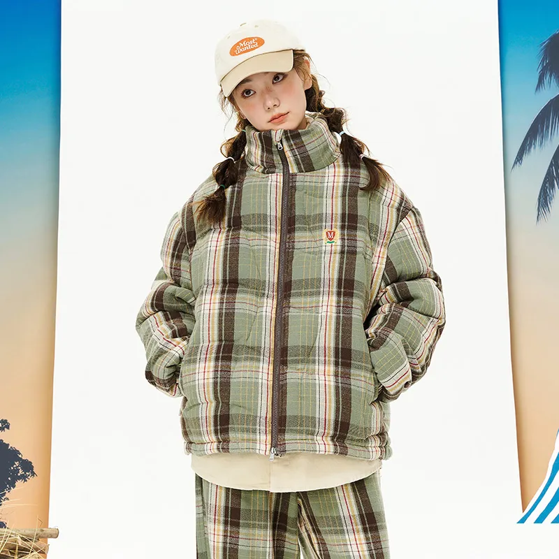 MostwantedLab Puffer Jacket Unisex Green Plaid Pattern-3