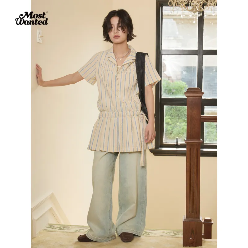 MostwantedLab Shirts Women's Light Lemon Yellow Stripes-2