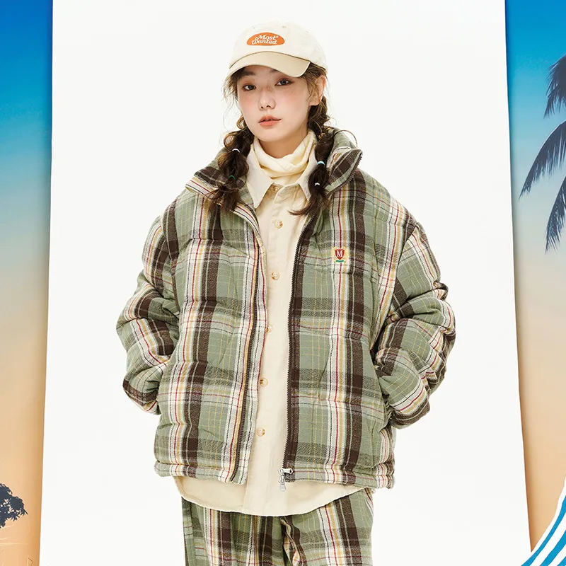 MostwantedLab Puffer Jacket Unisex Green Plaid Pattern-2