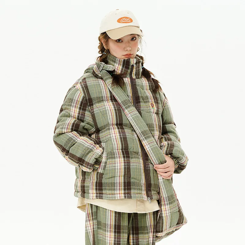 MostwantedLab Puffer Jacket Unisex Green Plaid Pattern-5