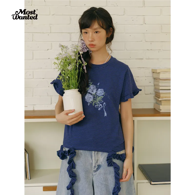 MostwantedLab T Shirt Women's Deep Sea Blue Stripes-2