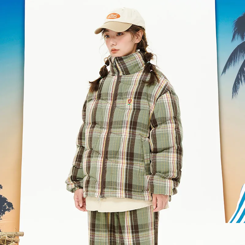 MostwantedLab Puffer Jacket Unisex Green Plaid Pattern-7