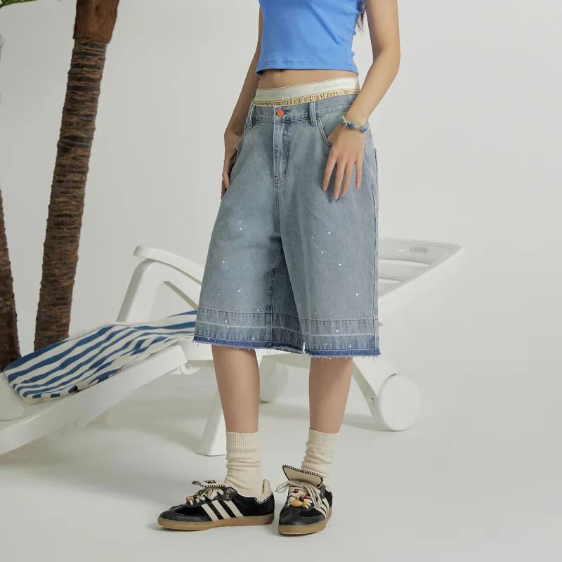 MostwantedLab MostwantedLab Hamburger Denim Shorts Unisex Denim Blue-7