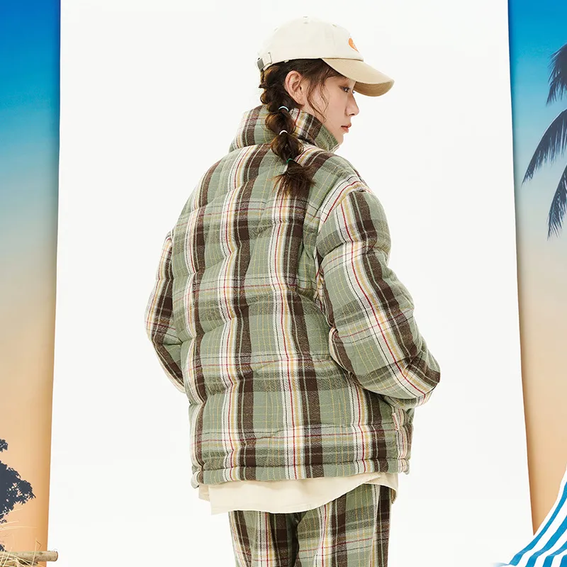 MostwantedLab Puffer Jacket Unisex Green Plaid Pattern-6
