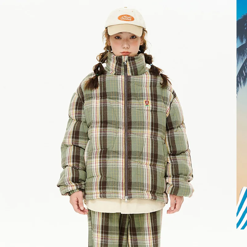 MostwantedLab Puffer Jacket Unisex Green Plaid Pattern-8