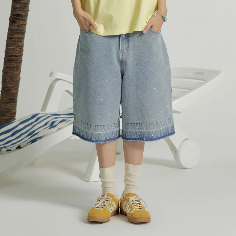 MostwantedLab MostwantedLab Hamburger Denim Shorts Unisex Denim Blue-2