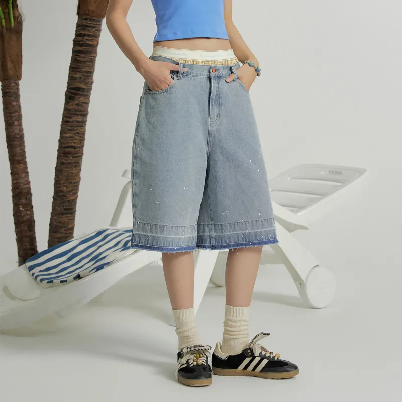 MostwantedLab MostwantedLab Hamburger Denim Shorts Unisex Denim Blue-10