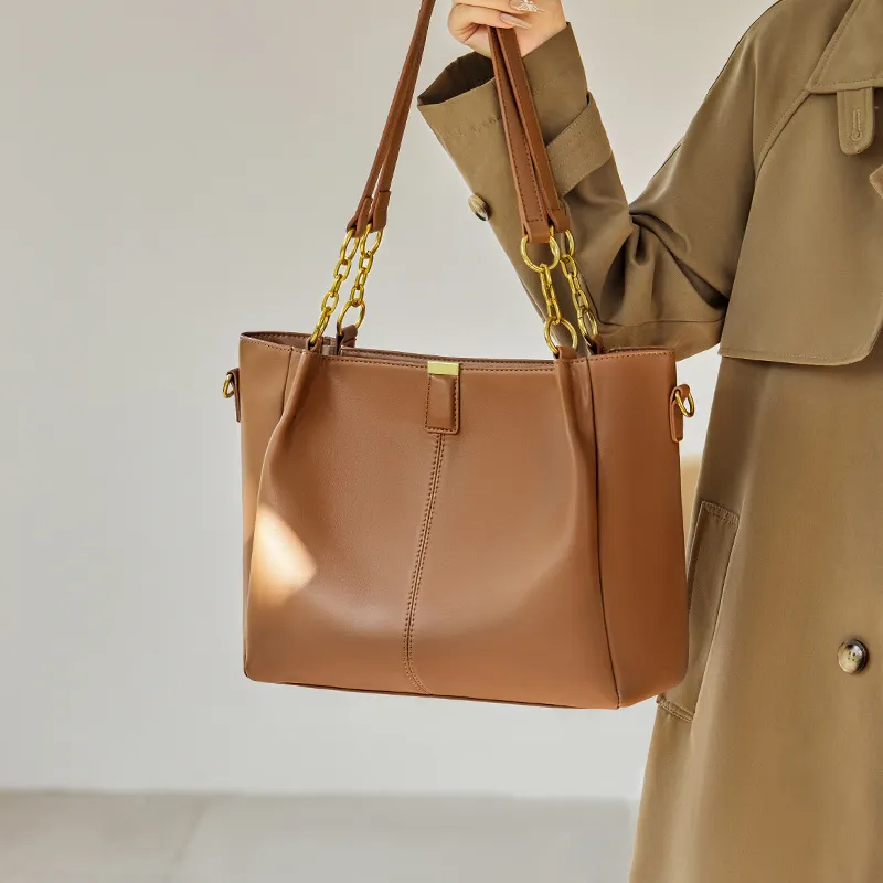 CNNCOO Synthetic Leather Tote Portable Crossbody Bag, Shoulder Bag Women's Cocoa Brown-2
