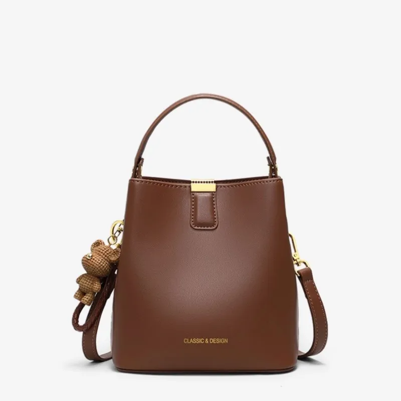 CNNCOO Cow Leather Bucket Bag, Crossbody Handbag Women's Milkshake White/Caramel Brown-11
