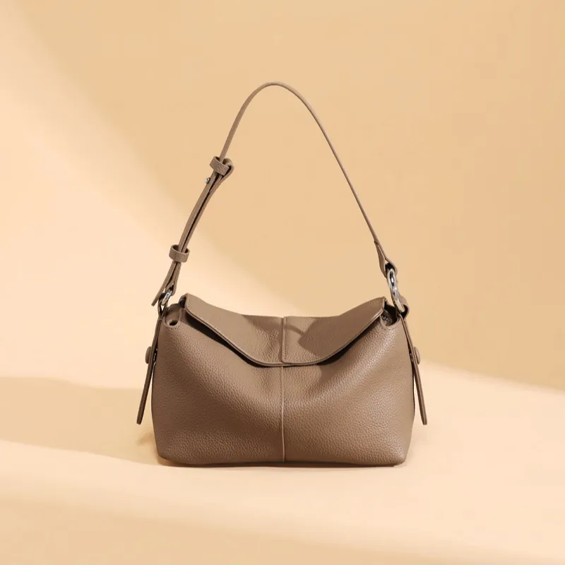CNNCOO Cow Leather Pillow Bag, Crossbody Bag, Shoulder Bag Regular Women's Milk Tea/Brown/Milkshake White-6