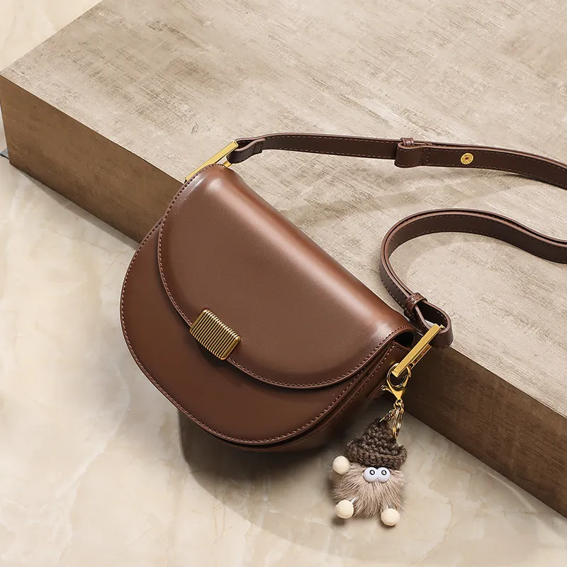 CNNCOO Cow Leather Saddle Bag, Crossbody Bag Women's Coffee-5