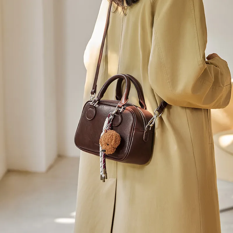 CNNCOO Synthetic Leather Handbag Women's Vegetable Tanned Coffee-3