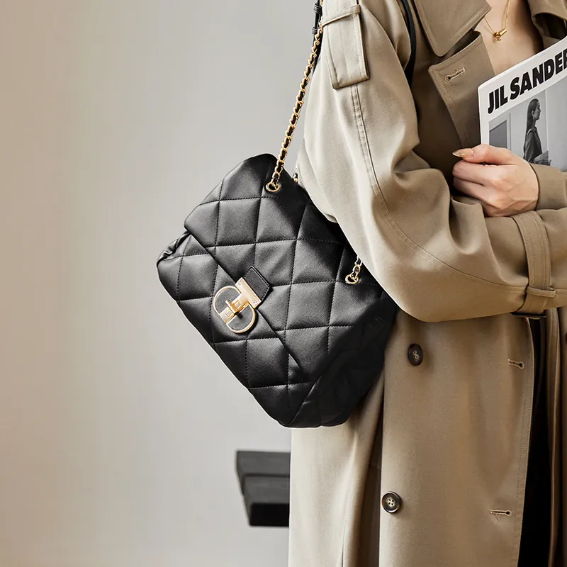 CNNCOO Synthetic Leather Small Square Bag Shoulder Bag, Crossbody Bag Women's Midnight Black/Ecru-1