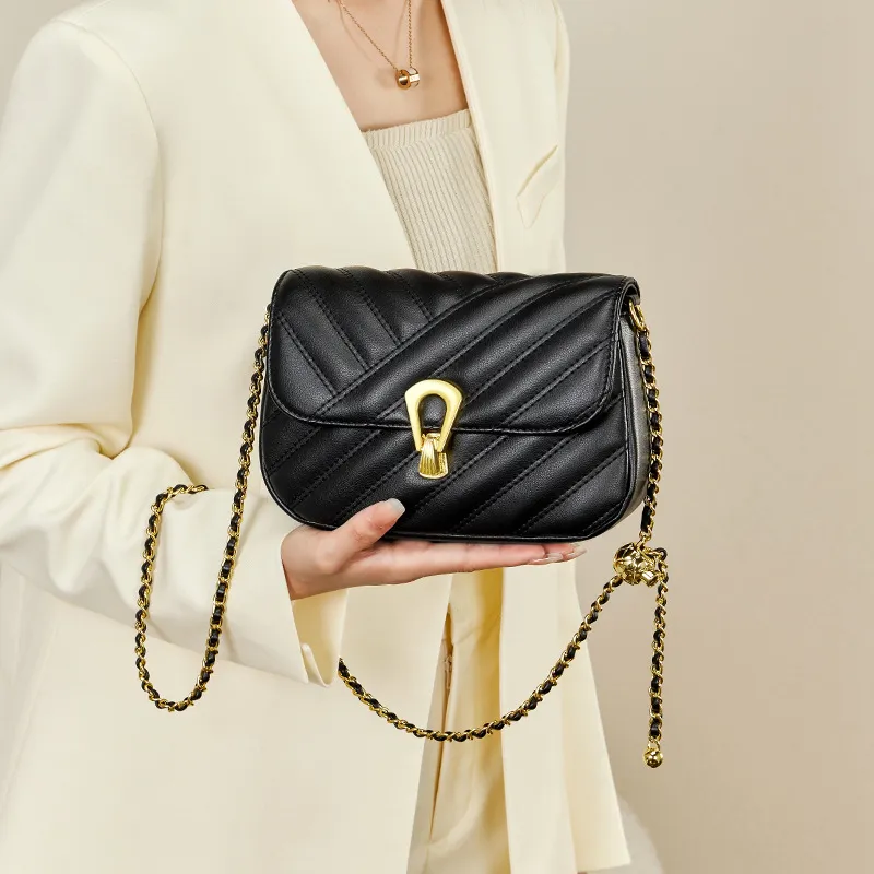 CNNCOO Cow Leather Crossbody Bag Women's Black/Ecru-2