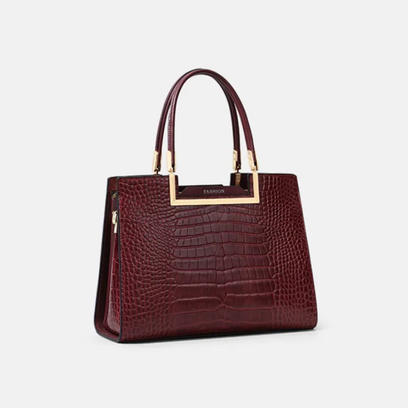 CNNCOO Split Cow Leather With Synthetic Leather Birkin Bag, Shoulder Bag, Crossbody Bag, Handbag Women's Burgundy/Black-6