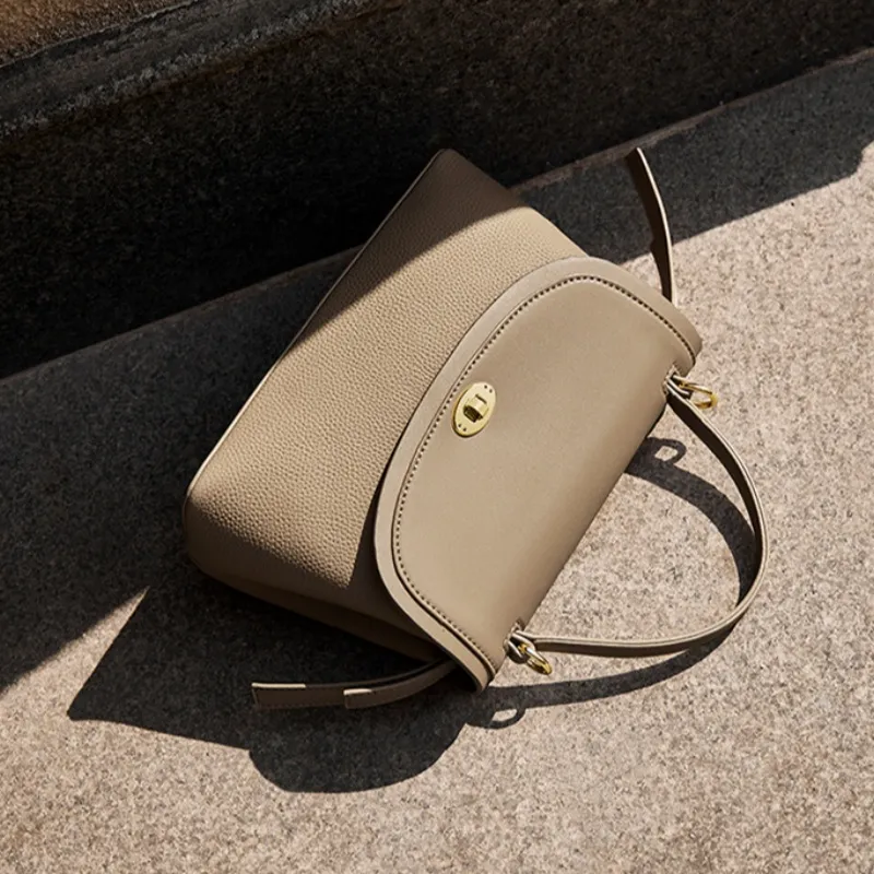 CNNCOO Cow Leather Shoulder Bag, Crossbody Bag, Handbag Women's Ecru & Apricot/Elephant Gray-10
