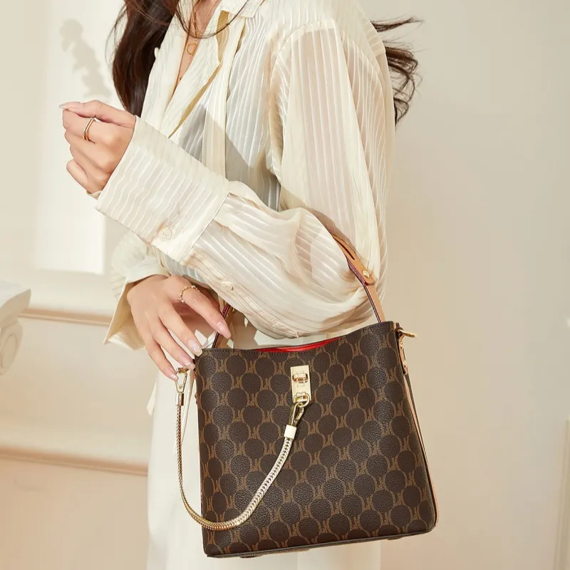 CNNCOO PVC Bucket Bag Handbag Regular Women's Brown/Ecru-3