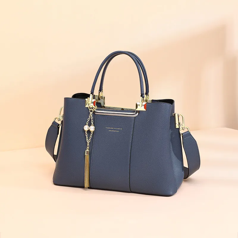 CNNCOO Cow Leather Handbag Women's Blue/Ecru-3
