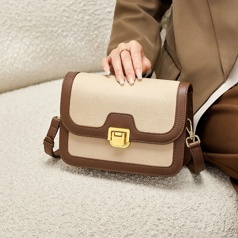CNNCOO Cow Leather Shoulder Bag Women's Elephant Grey With Brown-2