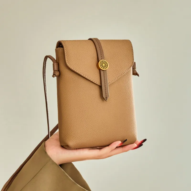 CNNCOO Cow Leather Crossbody Cell Phone Pouch Women's Milk Tea/Gold Brown/Elephant Gray-10
