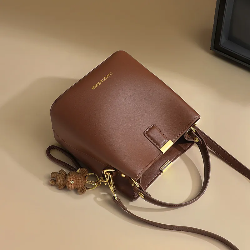 CNNCOO Cow Leather Bucket Bag, Crossbody Handbag Women's Milkshake White/Caramel Brown-7