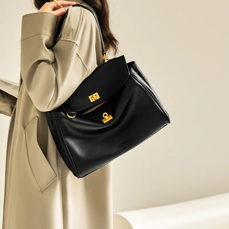 CNNCOO Synthetic Leather Tote Bag, Shoulder Bag Women's Midnight Black-3