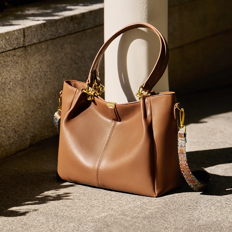 CNNCOO Synthetic Leather Tote Portable Crossbody Bag, Shoulder Bag Women's Cocoa Brown-5