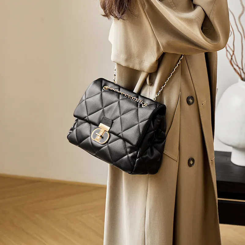 CNNCOO Synthetic Leather Small Square Bag Shoulder Bag, Crossbody Bag Women's Midnight Black/Ecru-2