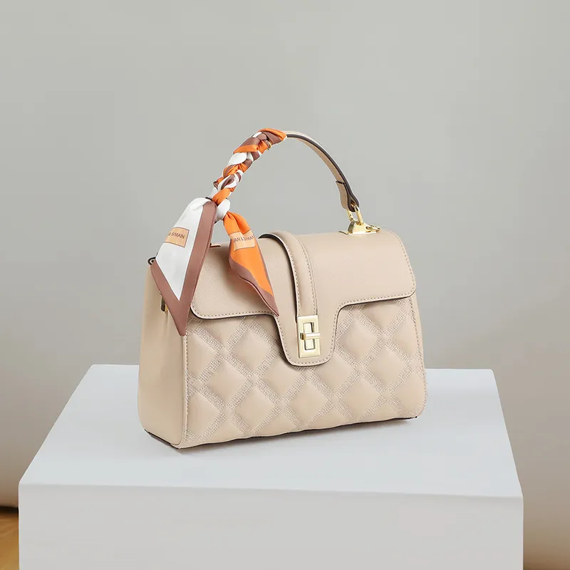 CNNCOO Cow Leather Handbag Women's Apricot/Black-3