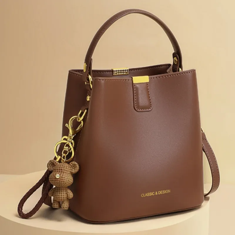 CNNCOO Cow Leather Bucket Bag, Crossbody Handbag Women's Milkshake White/Caramel Brown-8