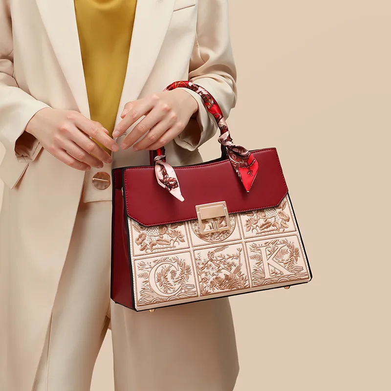 CNNCOO Cow Leather Handbag Women's Red-2