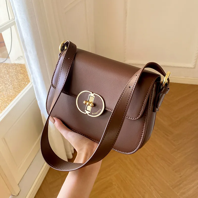 CNNCOO Split Cow Leather With Synthetic Leather Tofu Bag, Crossbody Bag, Shoulder Bag Women's Caramel Brown-3