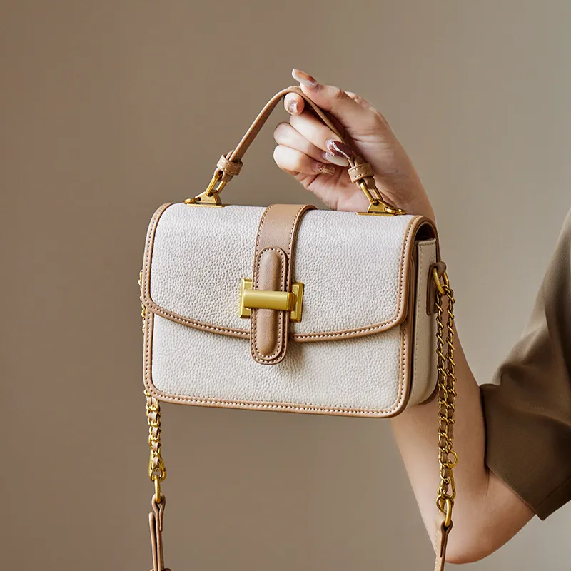 CNNCOO Cow Leather Crossbody Handbag Women's Ecru & Apricot/Midnight Black/Elephant Gray-4