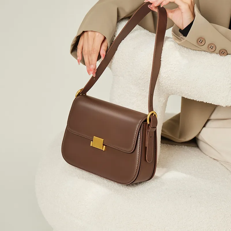 CNNCOO Cow Leather Crossbody Bag, Shoulder Bag Women's Chestnut Coffee-4