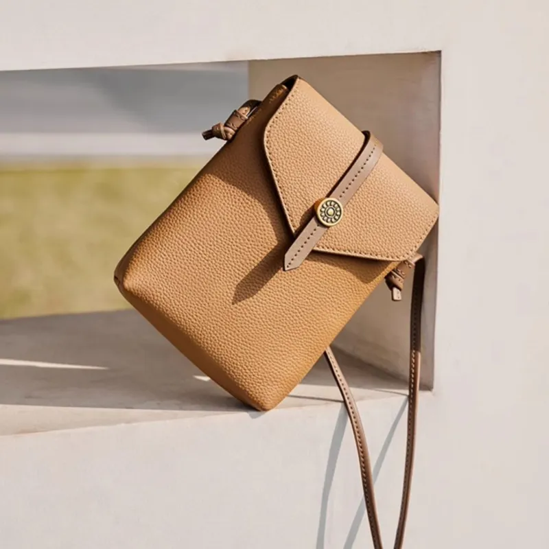CNNCOO Cow Leather Crossbody Cell Phone Pouch Women's Milk Tea/Gold Brown/Elephant Gray-11