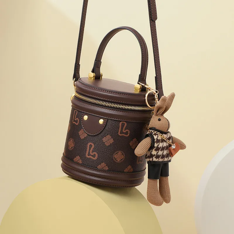 CNNCOO Synthetic Leather Bucket Bag, One Shoulder Handbag Regular Women's Coffee-2