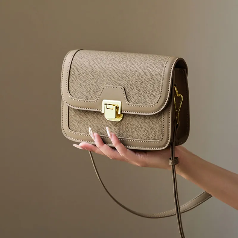 CNNCOO Cow Leather Shoulder Bag Women's Elephant Grey With Brown-10