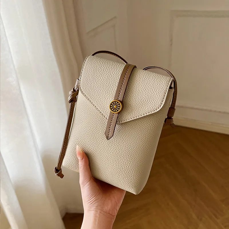 CNNCOO Cow Leather Crossbody Cell Phone Pouch Women's Milk Tea/Gold Brown/Elephant Gray-4