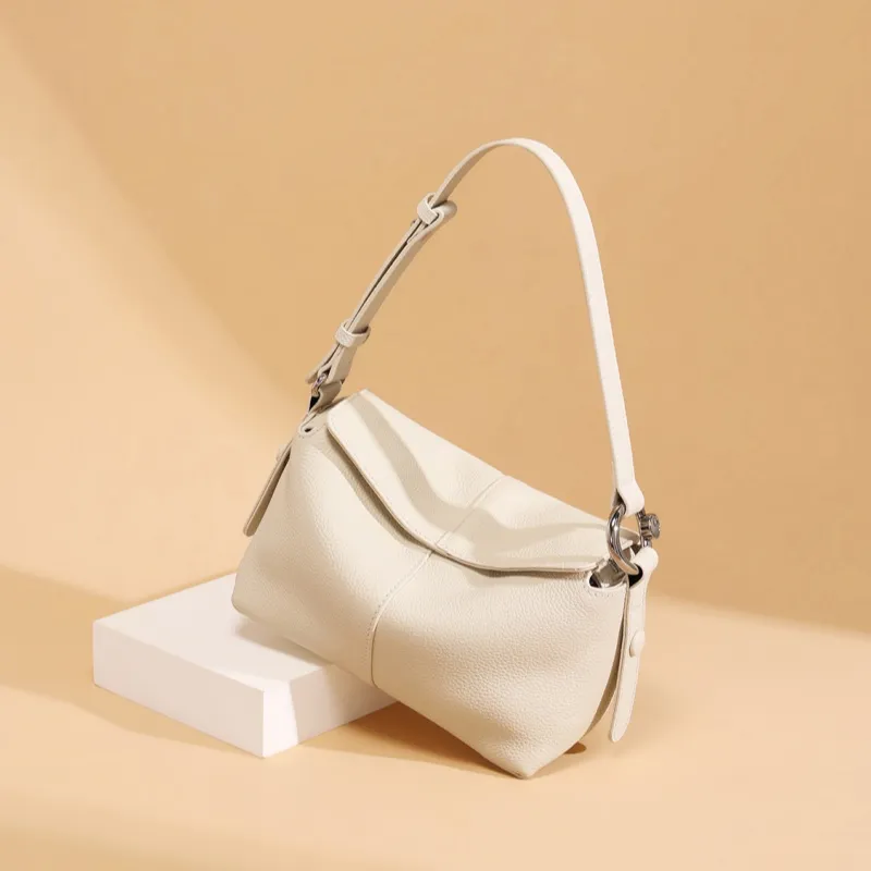 CNNCOO Cow Leather Pillow Bag, Crossbody Bag, Shoulder Bag Regular Women's Milk Tea/Brown/Milkshake White-16