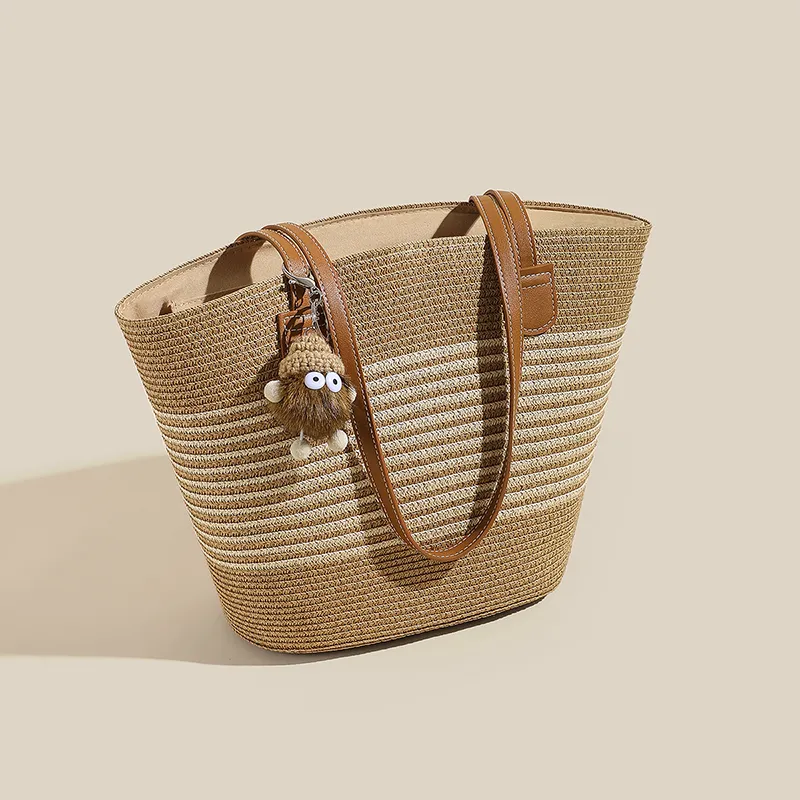 CNNCOO Fabric Tote Bag, Shoulder Bag Regular Women's Brown/Brown Black-4