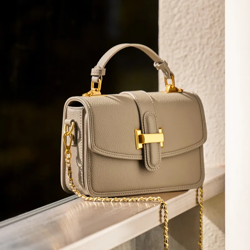 CNNCOO Cow Leather Crossbody Handbag Women's Ecru & Apricot/Midnight Black/Elephant Gray-11