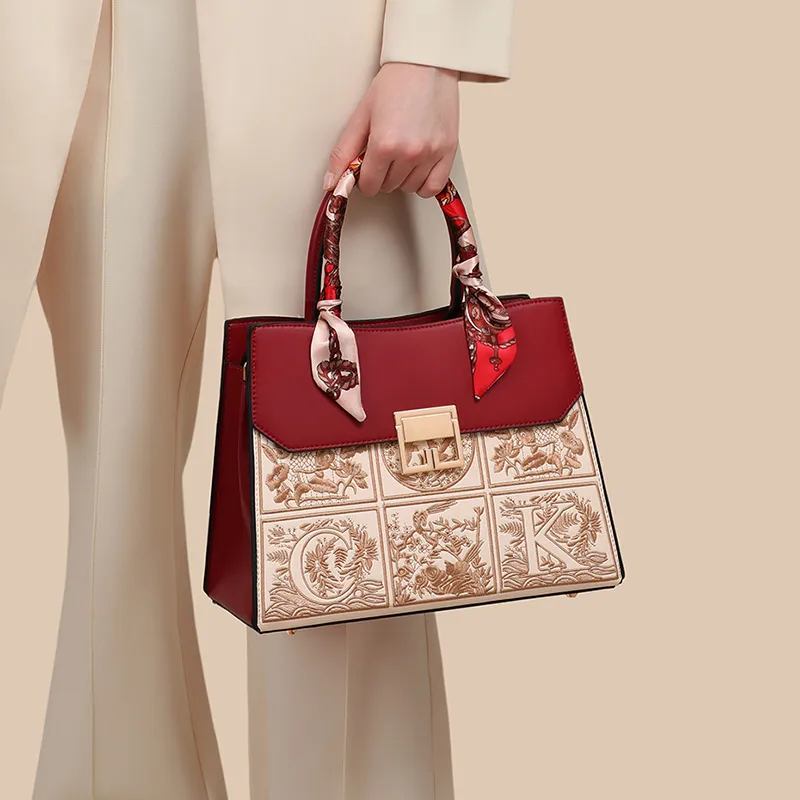 CNNCOO Cow Leather Handbag Women's Red-3