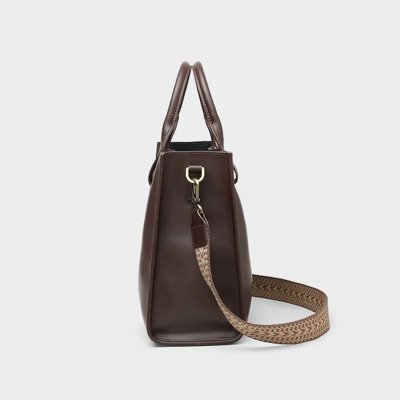 CNNCOO Cow Leather With Synthetic Leather Shoulder Bag, Crossbody Bag, Handbag Women's Coffee/Cloud White-4