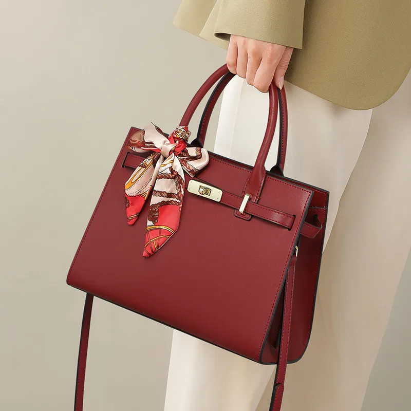 CNNCOO Cow Leather Shoulder Bag, Handbag Women's Maroon/Black-2