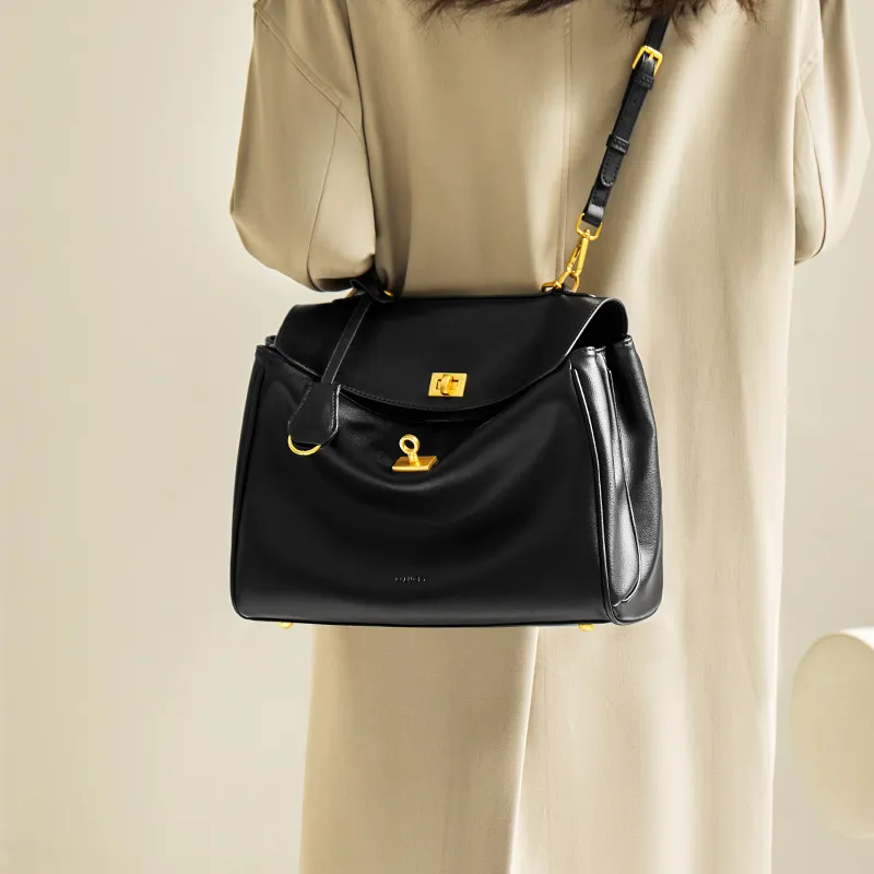CNNCOO Synthetic Leather Tote Bag, Shoulder Bag Women's Midnight Black-4