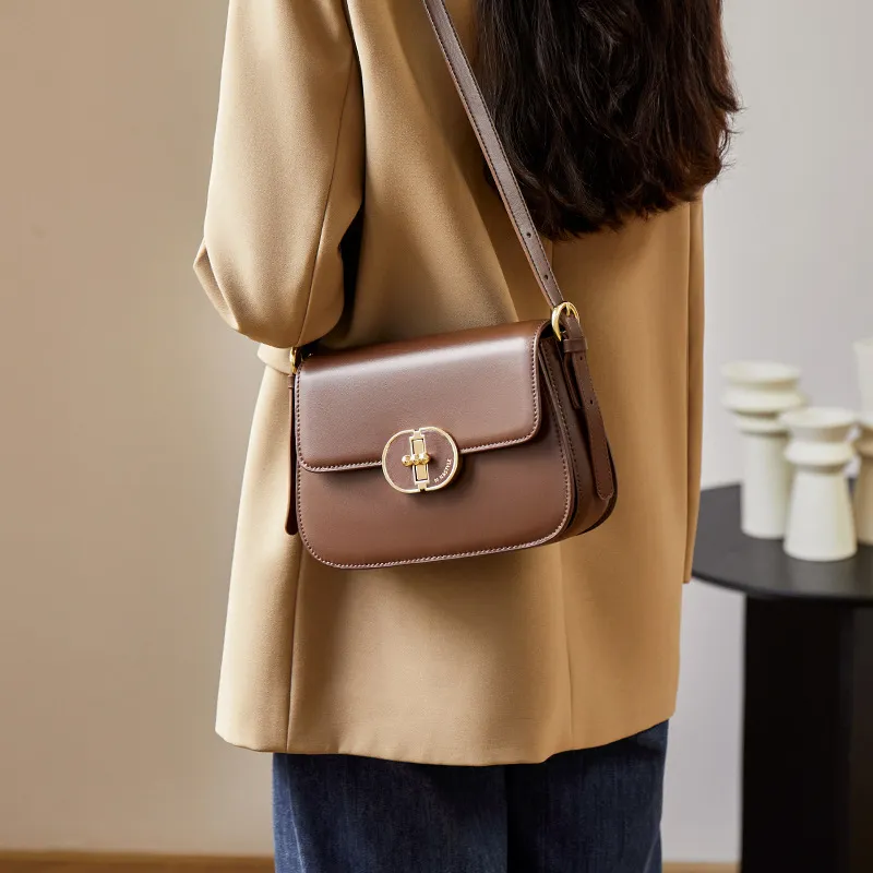 CNNCOO Split Cow Leather With Synthetic Leather Tofu Bag, Crossbody Bag, Shoulder Bag Women's Caramel Brown-2